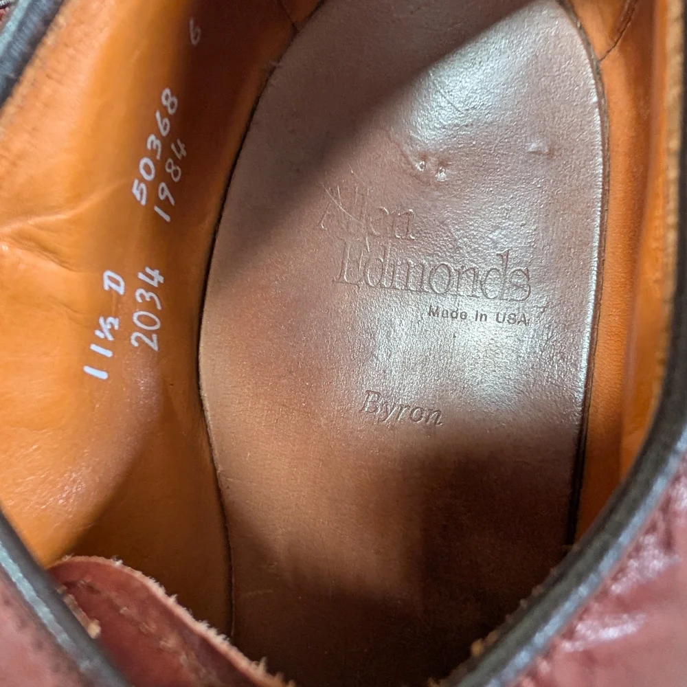 Allen‎ Edmonds Byron Cap Toe Oxford Shoes Men’s 11.5D Brown Leather USA Made